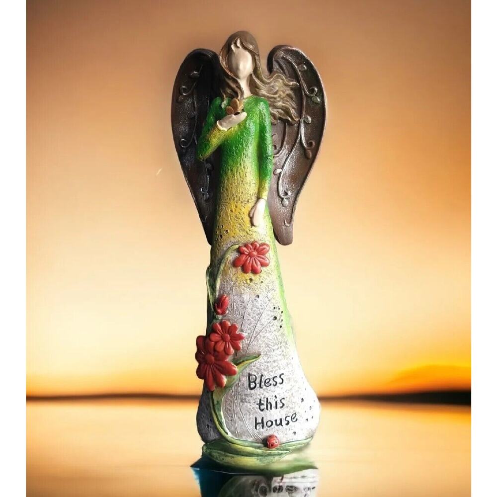 Bless This House Angel Figurine 14.5” Resin Stone Look Tabletop Statue